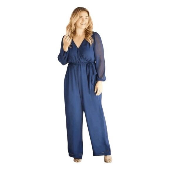 Kiyonna Celina Chiffon Jumpsuit Navy Blue 2X - Picture 1 of 6
